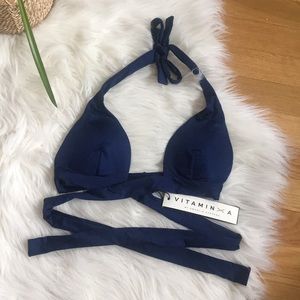 Vitamin A navy blue cross-cross top